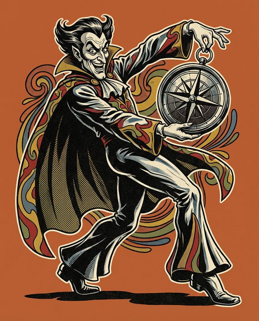The Rogue's Compass: Vintage Comic Villain Art Print